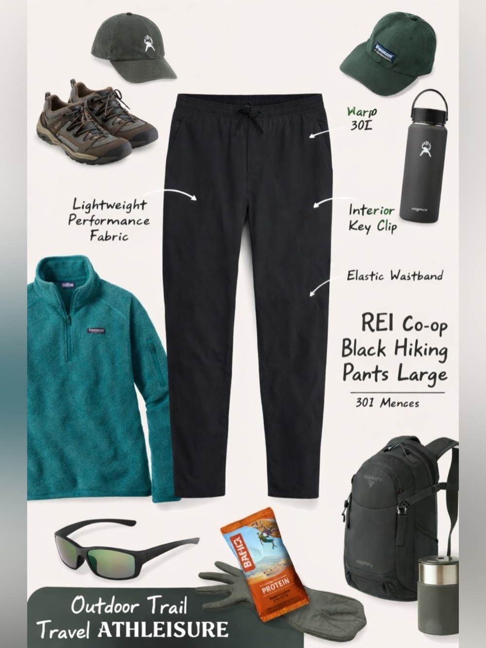 REI Co-op Peak Hiking Pants Men’s Large 30L Black Lightweight Trail Outdoor - Picture 2 of 16